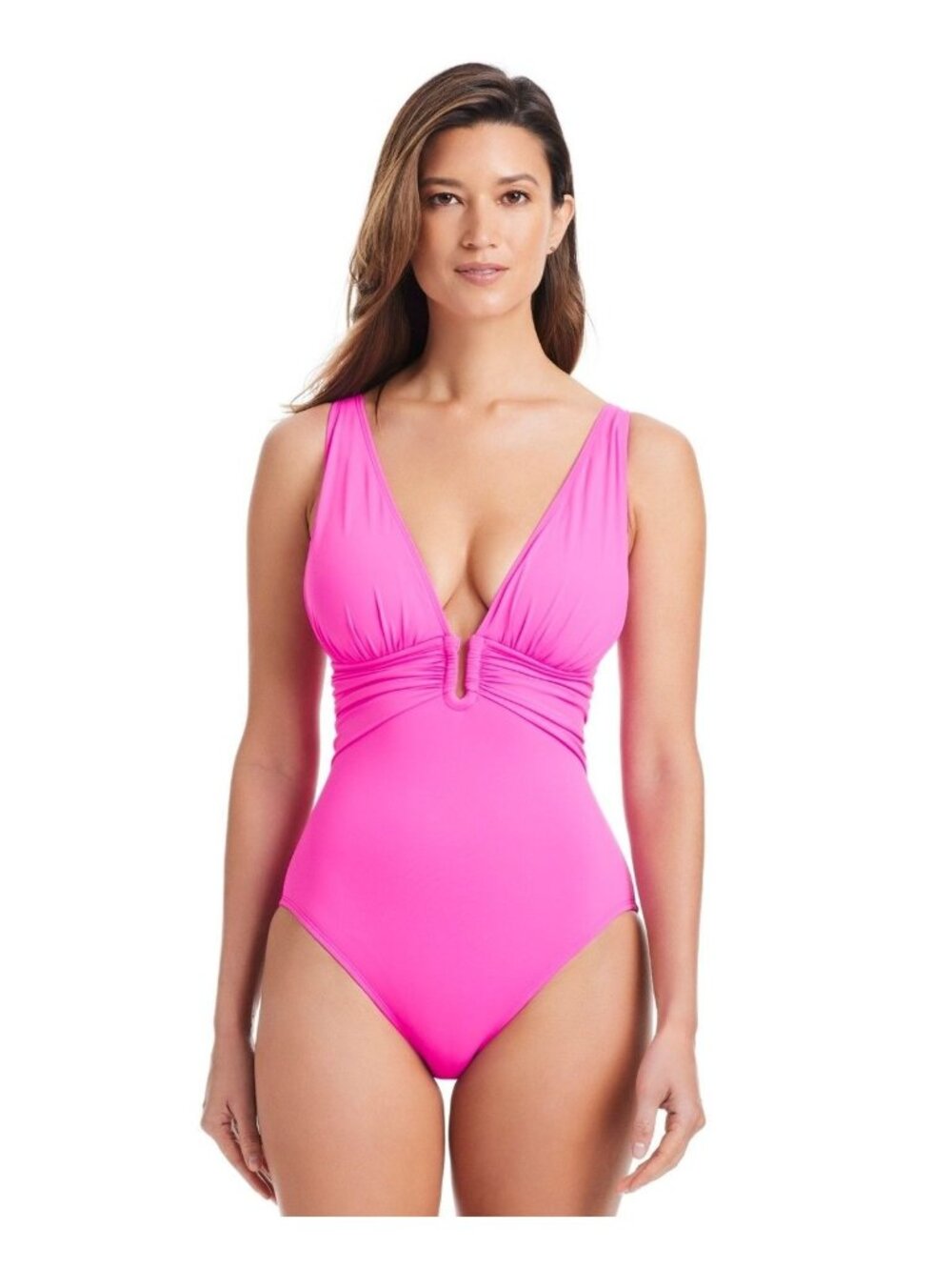 Bleu by Rod Beattie Women's Plunging V-Neck One-Piece Swimsuit, Dahlia, Sz. 4